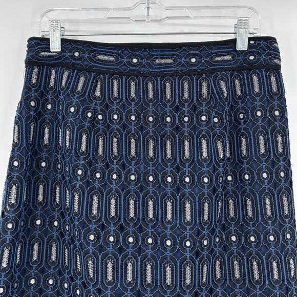 Ann Taylor Loft Blue Circuit Lace Pocket Skirt Blue Black Geometric Womens Sz 6 - Picture 10 of 12